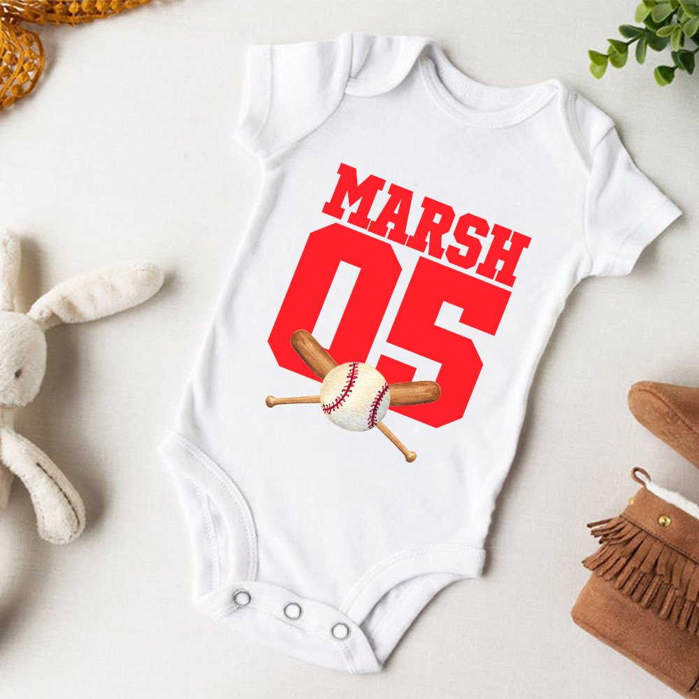 Personalized Football Basketball Sport Theme 100% Cotton Game Day Baby Bodysuit with Name and Number Birthday Baby Shower Gift for Newborns 3