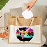 Personalised Summer Vibes Cartoon Character Birth Flower Large Tote Bag with Name and Cotton Pocket Beach Party Favor Gift for Women