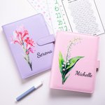 Personalisierter Mehrfarbiger Geldspar-Challenge A5 Binder mit Geburtsblume Namen 100 Umschläge Budget Planer Ringbuch Geburtstag Geschenk für Familie