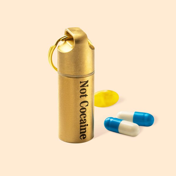 Personalized Not Cocaine Portable Waterproof Brass Pill Case Keychain with Engraved Text Outdoor Travel Camping Daily Use Gift for Family Friend