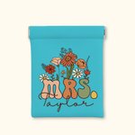 Personalized Retro Wildflower Mrs Coin Earphones Leather Squeeze Pouch Storage Bag with Name Bridal Shower Teacher Appreciation Gift for Women