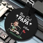 Personalized Nice Shot Golf Photo Round Leather Luggage Tag with Name and Built-in Card Birthday Travel Essentials Gift for Golf Lovers