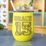 Personalised Multicolour Softball Baseball 12oz Wine Tumbler with Name Number and Lid Birthday Sport Accessories Gift for Softball Baseball Lover