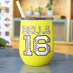 Personalised Multicolour Softball Baseball 12oz Wine Tumbler with Name Number and Lid Birthday Sport Accessories Gift for Softball Baseball Lover