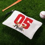 Bolsa de maquillaje de lino personalizada con el número y el nombre de la persona a la que va dirigido el regalo del día del cumpleaños para los amant