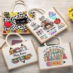Personalised Cute Cartoon Apple Pencil Jute Tote Bag with Name Teacher's Day Appreciation Gift for Teacher