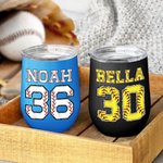 Personalised Multicolour Softball Baseball 12oz Wine Tumbler with Name Number and Lid Birthday Sport Accessories Gift for Softball Baseball Lover