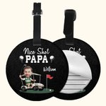Personalized Nice Shot Golf Photo Round Leather Luggage Tag with Name and Built-in Card Birthday Travel Essentials Gift for Golf Lovers