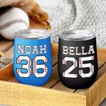 Personalised Multicolour Softball Baseball 12oz Wine Tumbler with Name Number and Lid Birthday Sport Accessories Gift for Softball Baseball Lover