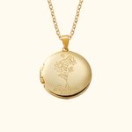 Gepersonaliseerde Geboortebloem Ketting met  Fotomedaillon en Gegraveerde Naam Verjaardag- en Jubileumcadeau voor Dames
