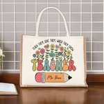 Personalised Cute Cartoon Apple Pencil Jute Tote Bag with Name Teacher's Day Appreciation Gift for Teacher
