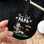 Personalized Nice Shot Golf Photo Round Leather Luggage Tag with Name and Built-in Card Birthday Travel Essentials Gift for Golf Lovers