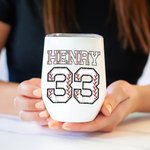 Personalised Multicolour Softball Baseball 12oz Wine Tumbler with Name Number and Lid Birthday Sport Accessories Gift for Softball Baseball Lover
