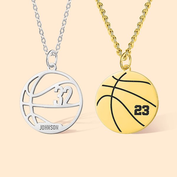 Personligt graverat baskethalsband med namn och nummer Födelsedag Game Day Present till basketälskare