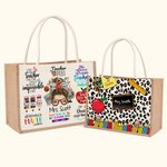 Personalised Cute Cartoon Apple Pencil Jute Tote Bag with Name Teacher's Day Appreciation Gift for Teacher