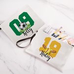 Bolsa de maquillaje de lino personalizada con el número y el nombre de la persona a la que va dirigido el regalo del día del cumpleaños para los amant