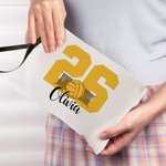 Bolsa de maquillaje de lino personalizada con el número y el nombre de la persona a la que va dirigido el regalo del día del cumpleaños para los amant