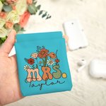 Personalized Retro Wildflower Mrs Coin Earphones Leather Squeeze Pouch Storage Bag with Name Bridal Shower Teacher Appreciation Gift for Women