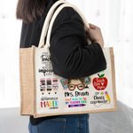 Personalised Cute Cartoon Apple Pencil Jute Tote Bag with Name Teacher's Day Appreciation Gift for Teacher