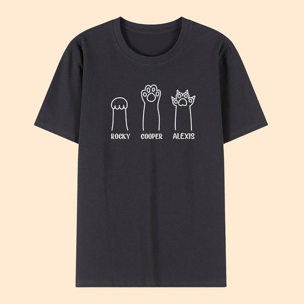 T-Shirt Unisexe 100% Coton Personnalisé avec Nom et Patte de l'Animal Cadeau Anniversaire pour Propriétaire de Chat Chien