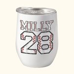 Personalised Multicolour Softball Baseball 12oz Wine Tumbler with Name Number and Lid Birthday Sport Accessories Gift for Softball Baseball Lover