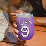Personalised Multicolour Softball Baseball 12oz Wine Tumbler with Name Number and Lid Birthday Sport Accessories Gift for Softball Baseball Lover
