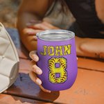 Personalised Multicolour Softball Baseball 12oz Wine Tumbler with Name Number and Lid Birthday Sport Accessories Gift for Softball Baseball Lover