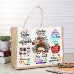 Personalised Cute Cartoon Apple Pencil Jute Tote Bag with Name Teacher's Day Appreciation Gift for Teacher
