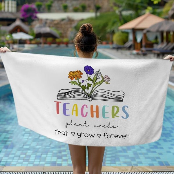 Serviette de Plage Personnalisée avec 1-6 Fleurs de Naissance Super Absorbante Cadeau Remerciement pour Fête de l'Enseignant