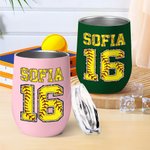 Personalised Multicolour Softball Baseball 12oz Wine Tumbler with Name Number and Lid Birthday Sport Accessories Gift for Softball Baseball Lover