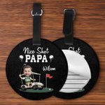 Personalized Nice Shot Golf Photo Round Leather Luggage Tag with Name and Built-in Card Birthday Travel Essentials Gift for Golf Lovers