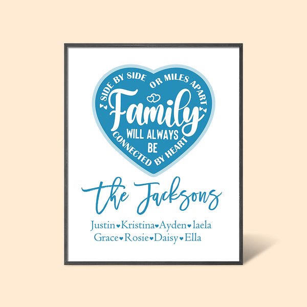 Personalised Family Will Always Be Connected By Heart Frame with Names Desk Decoration Birthday Housewarming Gift for Family