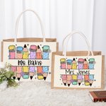 Personalised Cute Cartoon Apple Pencil Jute Tote Bag with Name Teacher's Day Appreciation Gift for Teacher