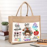 Gepersonaliseerde Schattige Cartoon Appelpotlood Grote Jute Draagtas met Naam en Katoenen Zakje Teacher's Day Waarderingsgeschenk voor Leraar