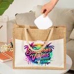 Personalised Summer Vibes Reusable Cotton Pocket Jute Tote Bag with Name Beach Wedding Party Gift for Women