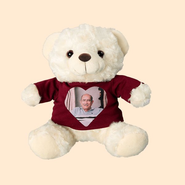 Personalized Cute Plush Stuffed Memory Bear with Heart Photo Shirt or Hoodie Memorial Anniversary Gift for Family Friend