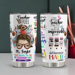 Personalised Cute Cartoon Women Teacher 20oz Name Tumbler with Straw Back to School Appreciation Gift for Teacher