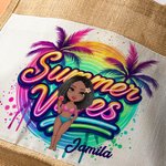 Personalised Summer Vibes Reusable Cotton Pocket Jute Tote Bag with Name Beach Wedding Party Gift for Women