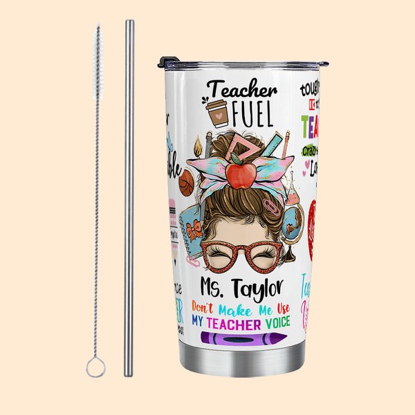 Personalized Cute Cartoon Women Teacher 20oz Name Tumbler with Straw Back to School Appreciation Gift for Teacher