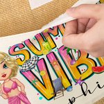 Personalised Cute Girl Summer Vibes Plant Jute Tote Bag with Name Holiday Beach Party Birthday Gift for Women
