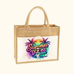 Personalised Summer Vibes Reusable Cotton Pocket Jute Tote Bag with Name Beach Wedding Party Gift for Women