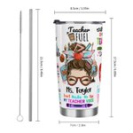 Personalised Cute Cartoon Women Teacher 20oz Name Tumbler with Straw Back to School Appreciation Gift for Teacher