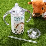 Spersonalizowany kubek ze stali nierdzewnej Farm Cow 12 uncji z imieniem i podwójną pokrywką - prezent urodzinowy dla malucha