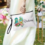Sac de Maquillage avec Bracelet Portable Personnalisé avec Nom Motif Lunettes de Soleil Fleur Vacances d'Été Cadeau Voyage pour Femme