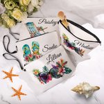Sac de Maquillage avec Bracelet Portable Personnalisé avec Nom Motif Lunettes de Soleil Fleur Vacances d'Été Cadeau Voyage pour Femme