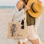 Gepersonaliseerde Stethoscoop Geboorte Bloemen Strik Grote Capaciteit Jute Draagtas met Naam Waardering Afstudeergeschenk voor Verpleegkundige Arts Medische Student