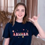 Personalized American Sign Language 100% Cotton Kids Adult T-Shirt with Name Deaf Pride Gift for Hearing Impairment ASL Interpreter