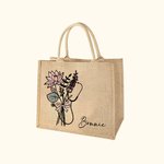 Gepersonaliseerde Stethoscoop Geboorte Bloemen Strik Grote Capaciteit Jute Draagtas met Naam Waardering Afstudeergeschenk voor Verpleegkundige Arts Medische Student