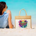 Personalised Summer Vibes Reusable Cotton Pocket Jute Tote Bag with Name Beach Wedding Party Gift for Women