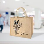 Gepersonaliseerde Stethoscoop Geboorte Bloemen Strik Grote Capaciteit Jute Draagtas met Naam Waardering Afstudeergeschenk voor Verpleegkundige Arts Medische Student